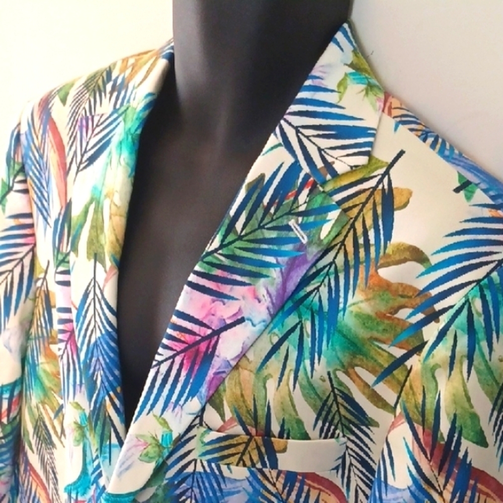 TALLIA Multicolor Leaf Print Blazer, L - Picture 3 of 12